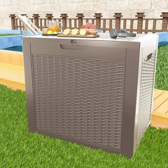 ROJIK Outdoor Storage Housing Deck Box-Waterproof Patio Furniture,Garden Tools,Cushions,Pool Accessories Storage Waterproof Resin Box with Capacity (30 Gal & Grey)