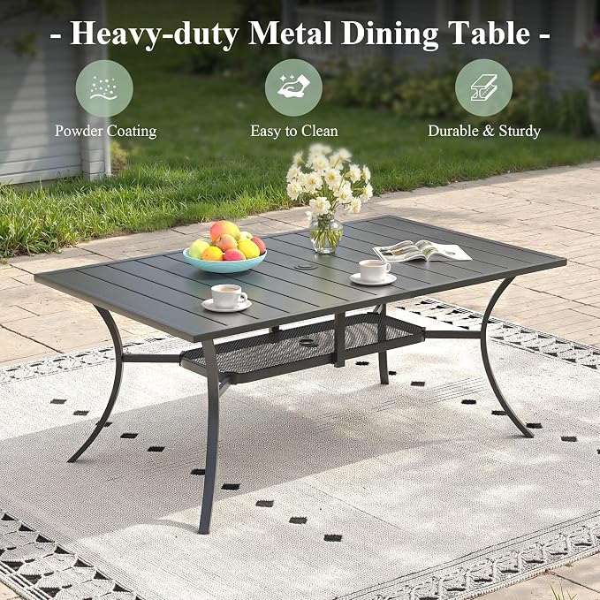 6 Pieces Patio Dining Set with Outdoor Bench, 59.2" Rectangular Patio Dining Table and Swivel Chairs for 6-7 People, Outdoor Furniture Set for Garden Deck, Mixed Brown & Black