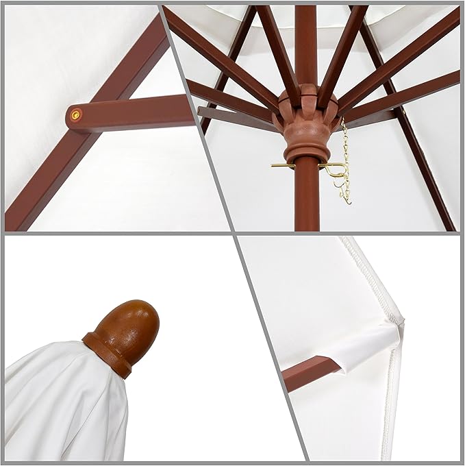 California Umbrella 9' Round Hardwood Frame Market Umbrella, Stainless Steel Hardware, Push Open