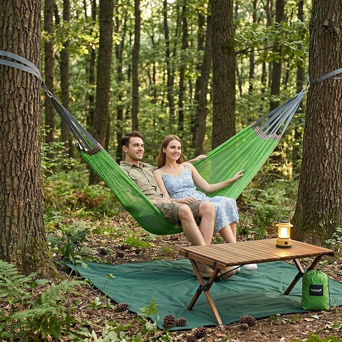 Lightweight Portable Anti-Roll Breathable Mesh Camping Hammock 102.36x51.18in with Tree Straps & Carry Bag, Green, No Stand Included