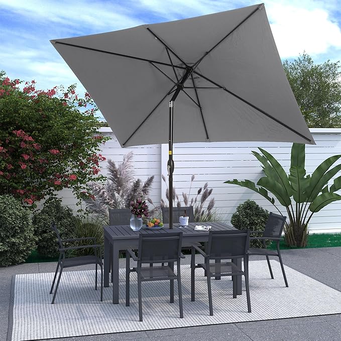 Wisteria Lane 6.5' x 10' Patio Umbrella, Rectangular Patio Umbrella, Metal Pole Square Outdoor Umbrella with Crank and Push Button Tilt, Large Outdoor Umbrella with Polyester Canopy