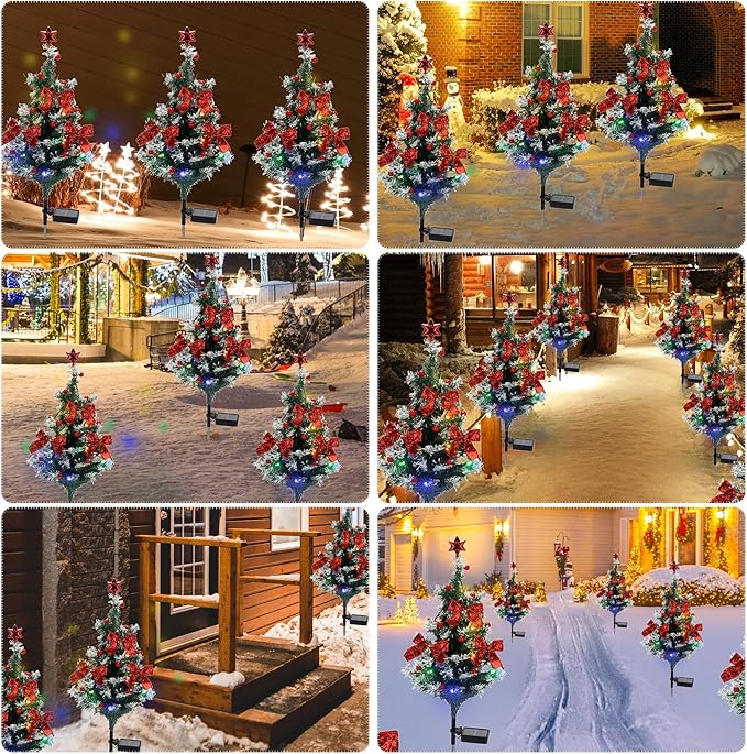 ULAROOM Solar Christmas Tree Light - Christmas Waterproof Small Pathway Lights, Outdoor Lights Christmas Decorations Cedar Xmas Tree with 20 LED Lights in 4 Colors for Garden/Yard/Patio, 4 Packs