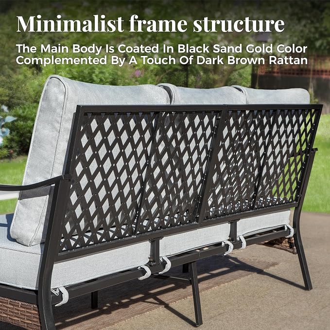 MIXPATIO Patio Furniture Set with Firepit Table, Black Frame Outdoor Conversation Set with 2 x Rocking Chairs, 1 x 3-Seat Sofa for Lawn Garden Backyard, Light Grey