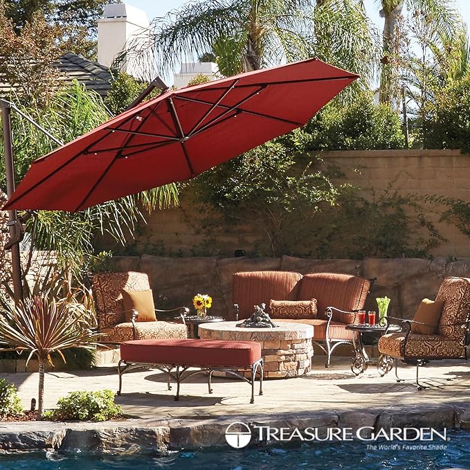 Treasure Garden AKZ PLUS Cantilever Umbrella 13' Octagonal Sunbrella Spectrum Indigo Canopy and Black Frame with Rolling Base