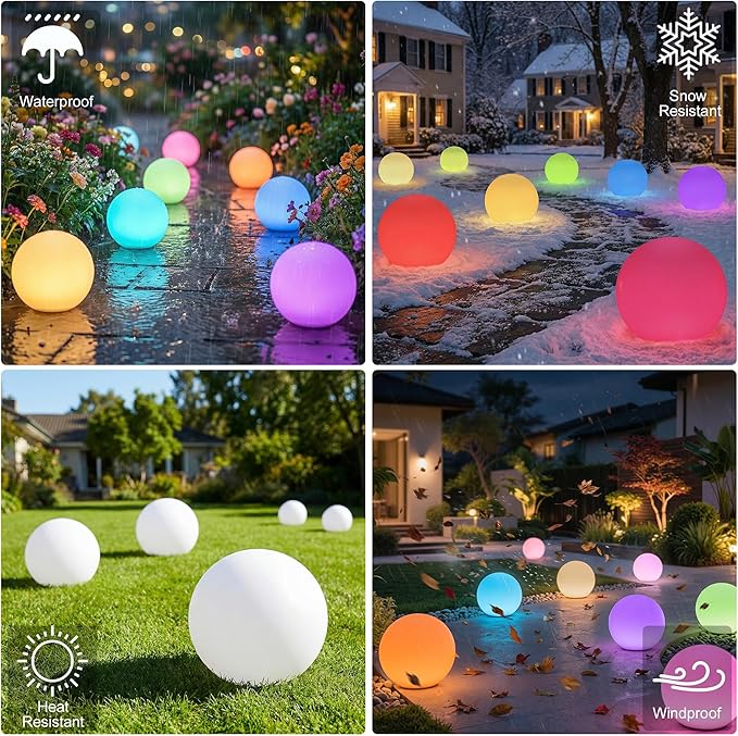 12 Inch Solar Ball Light, Solar Rechargeable Globe Light,16 RGB Colors and Dimmable Globe Light with Remote,Decor for Patio,Garden,Yard,Beach,Pathway,Party Decorative Lighting