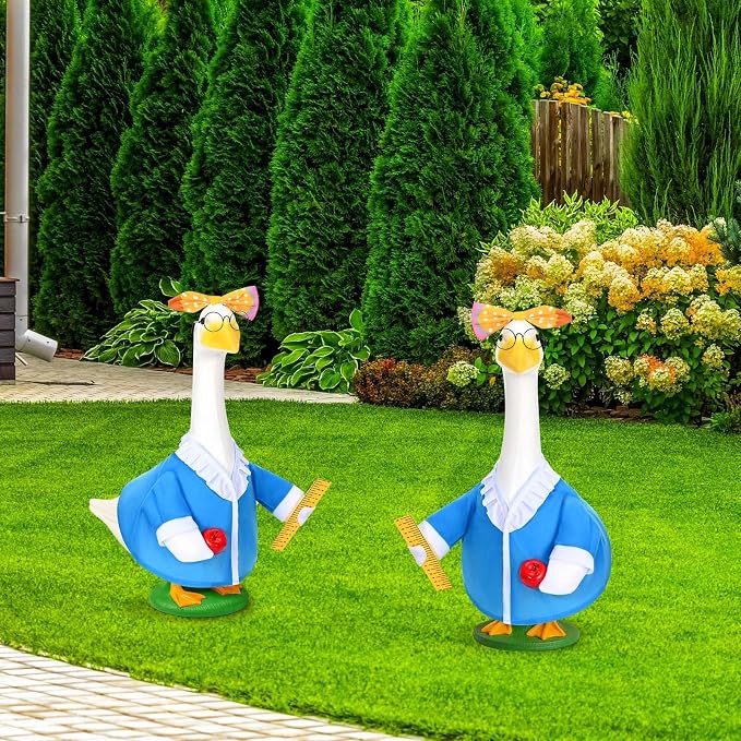 JcHrmers Back to School Porch Goose Outfits Teacher Lawn Goose Clothes Fits 23" / 17'' Cement Plastic Goose Statue for Outdoor Garden Yard Patio School Classroom Decor