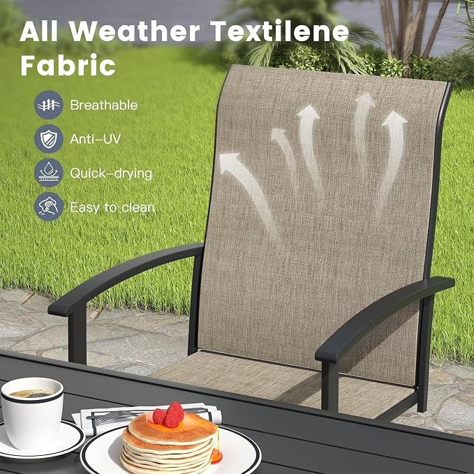 VICLLAX 7 Pieces Patio Outdoor Dining Set, 6 Swivel Textilene Chairs and 50" Round Metal Table with Umbrella Hole for Porch, Deck, Garden, Black/Brown