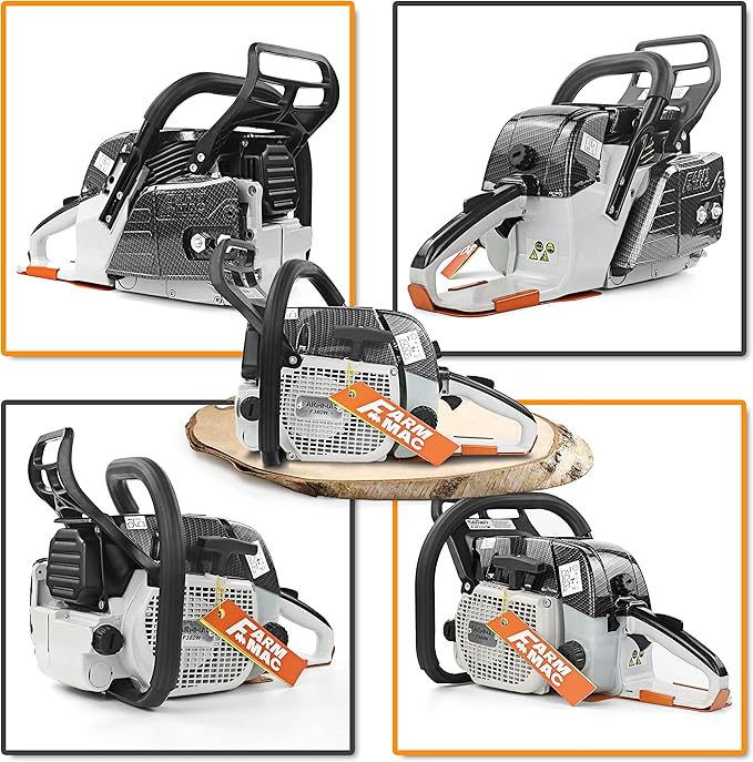 F380W Gas Chainsaw with 24 Inch Alloy Solid Bar, 72cc 2-Cycle Gasoline Power Chain Saws, 3.6KW 4.8HP for Professional Logging Work, Power Chain Saw All Parts Compatible with MS381 MS380 038