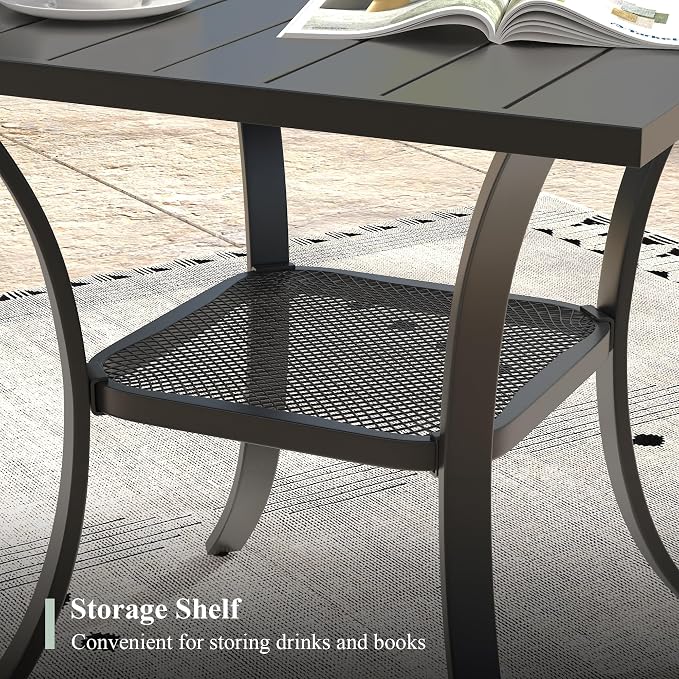 3 Pieces Small Patio Dining Set, Outdoor Furniture of 27.5" Square Small Patio Table and Patio Swivel Chairs for Backyard Lawn Garden, Black Table and Black Chairs