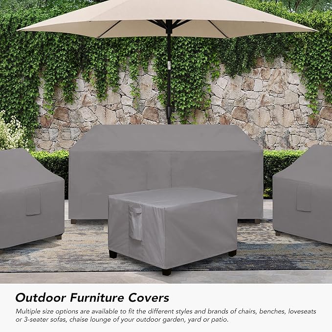 Easy-Going Rectangle Patio Ottoman Cover, Waterproof Outdoor Ottoman Cover, Fade Resistant Patio Side Table Cover, Durable Outdoor Furniture Covers with Sealed Seam (40"x30"x17", Grey)