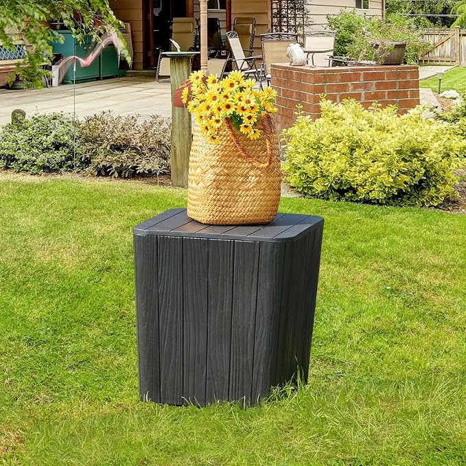 11.5 Gallon Outdoor Deck Box Patio Storage Container Resin Side Table Waterproof Cushion Storage Bin for Patio Balcony Garden Black