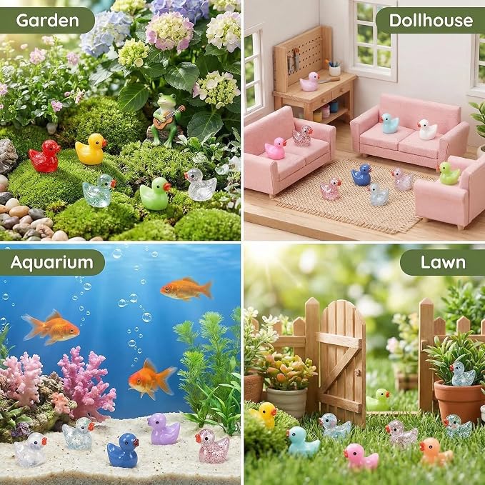 170 Pcs Mini Ducks Tiny Resin Ducks Glitter Little Animals Figurines Bulk for Micro Landscape Aquarium Ornaments Kit Dollhouse Decor Crafts Garden Accessories