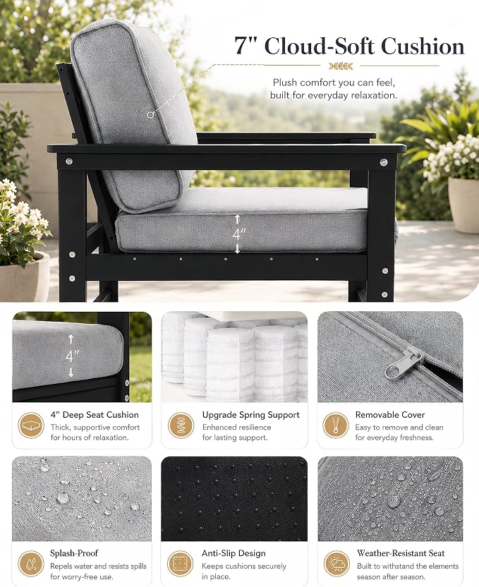 HDPE Outdoor Patio Furniture Set with Cushions, 9 Piece Patio Conversation Set Sofa Set,All Weather Outdoor Couch Set with Coffee Table for Lawn, Garden, Deck