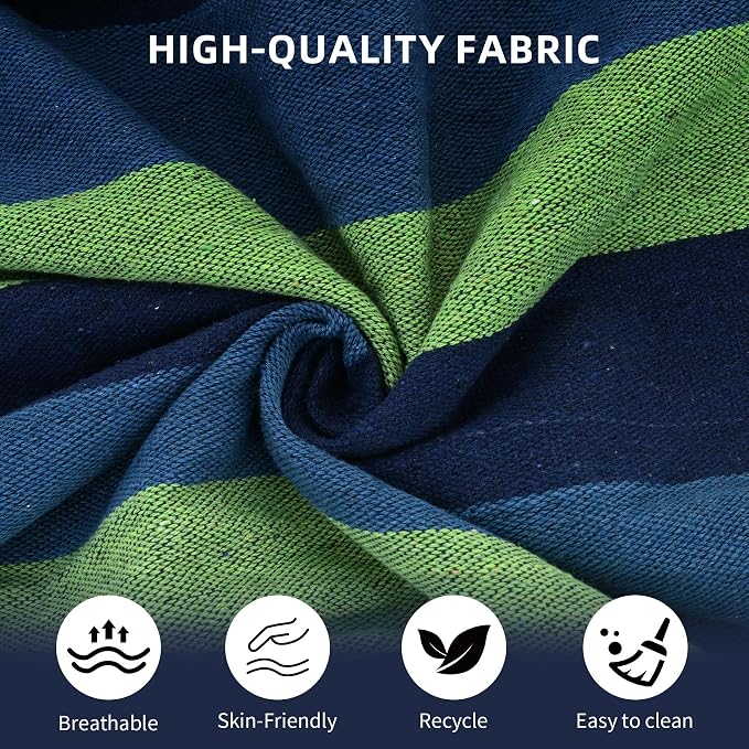 2 Person Outdoor Double Hammock,Heavy Duty Fabric Canvas Hammock with Carry Bag & Removable Spreader Bar, Portable Tree Hammock 550lbs Capacity for Porch Garden Patio Backyard Indoor Outdoor Blue