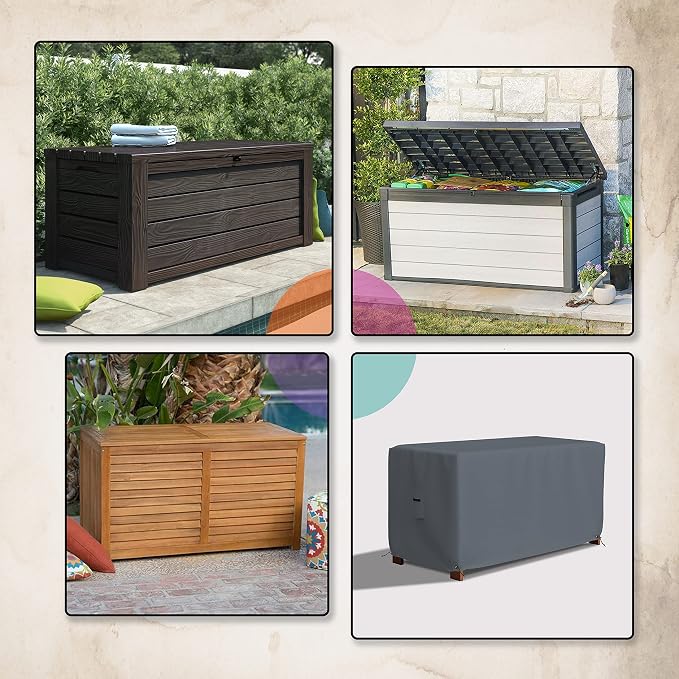 Covers & All Patio Deck Box Cover - Heavy Duty 12 Oz Waterproof Outdoor Yard Cushion Storage Box Protection 100% Weather Resistant with Air Pockets and Drawstring. (52" W X 27" D X 27" H, Grey)