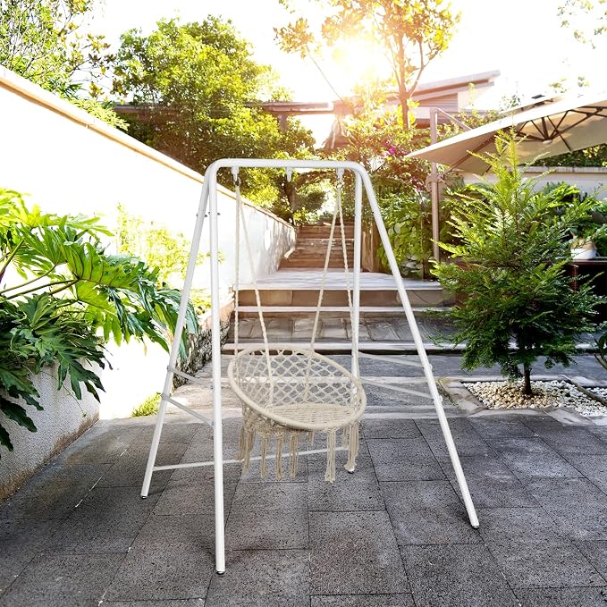 Outdoor Hammock Stand, Heavy Duty A-Frame Metal Stand with 3 Hooks, Weatherproof Design Fits Hammocks & Hanging Chairs, 450 Lbs Capacity for Backyard, Garden, Balcony & Porch