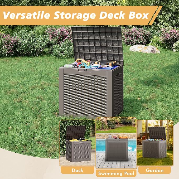 Fancyango 31 Gallon Outdoor Deck Box Waterproof, 2 Packs Storage Box for Patio, Resin Storage Bench Lockable for Garden Tools, Package Delivery, Grey