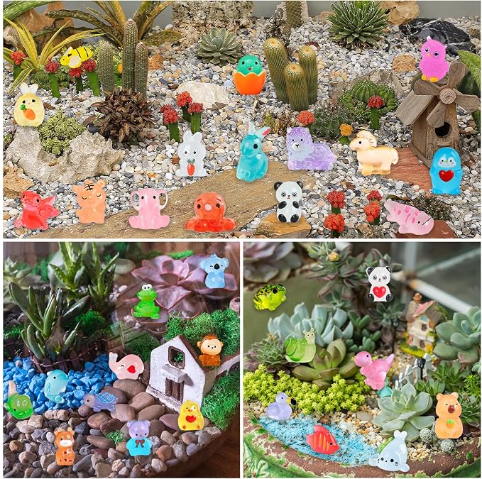50 Pcs Luminous Mini Resin Animals Variety Pack, No Duplicates | Waterproof, Fade-Resistant DIY Craft Supplies for Fairy Garden, Aquarium, Terrarium