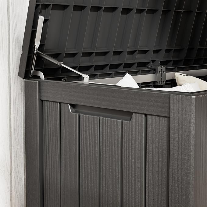 NUNU LAB Outdoor Storage Box 150 Gallon,Resin Large Sturdy Deck Box, Backyard Outside Storage Box Waterproof with Double Wall Panels,Package Delivery Box,Garden Box,Tool Box,Outdoor Hose Storage Bin