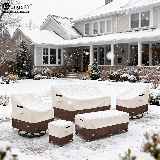 Patio Swivel Chair Cover 4 Pack,Waterproof Heavy Duty Patio Chair Covers,Swivel Chair Cover for Outdoor Furniture Covers Waterproof(35 W x 37 D x 36 H inches),Beige&Brown