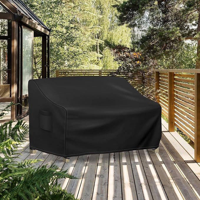 Richwon Patio Loveseat Cover Waterproof, 2-Seater Outdoor loveseat Cover, Patio Furniture Covers with Air Vent and Handles, 54W x 37D x 35H Inches, Black