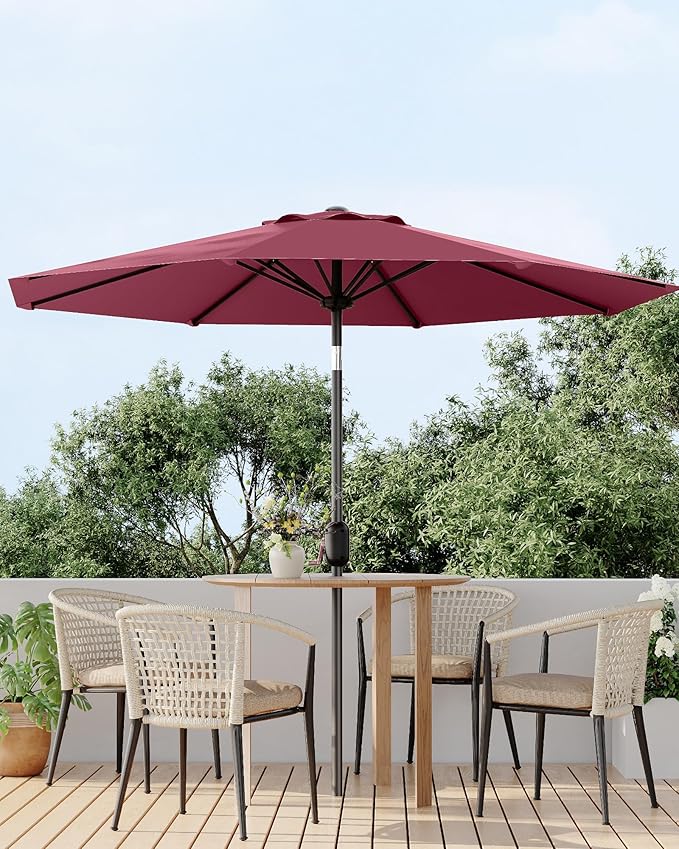 TROPOW 9FT Outdoor Patio Umbrella with 99.9% UV Protection Double-Layer Canopy, Strong Iron Frame, Crank Tilt & Detachable Pole for Easy Use, Perfect for Garden, Deck, Pool, Backyard & Patio Table,
