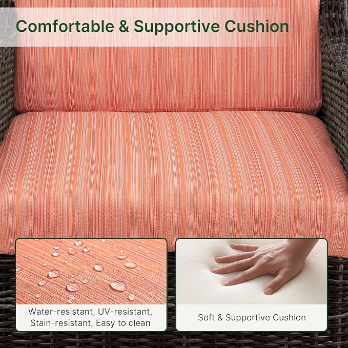 Wicker Patio Conversation Set, Outdoor Patio Chair Set with Deep Seating, Wide Armrests & Thick Cushions, All-Weather Outdoor Furniture Set for Patio, Porch, Deck & Backyard