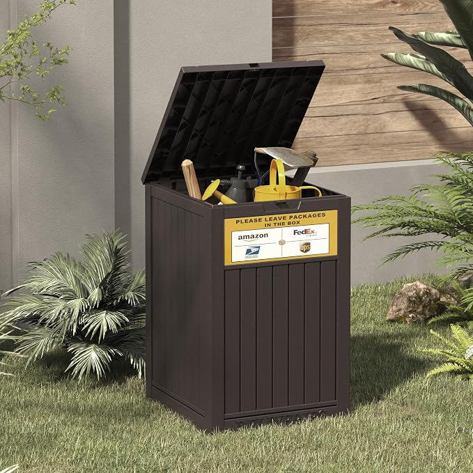 LHBGO Package Delivery Box for Outside with Sign, 48 Gallon Storage with Lockable Secure, Large Double Wall Resin Outdoor Package Delivery Waterproof