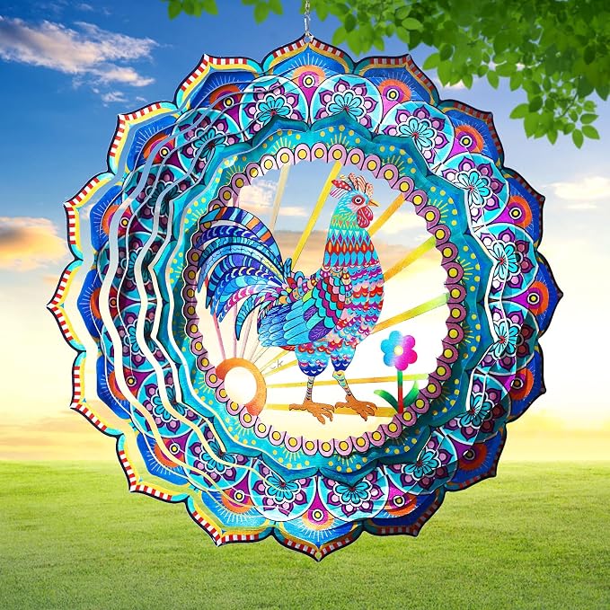 Aoedelyart Rooster Wind Spinner for Yard and Garden,12in Wind Spinners Outdoor Rooster Gifts,Chicken Gifts for Women Mother Grandma Wife Men Father,Garden Decor Metal Hanging Yard Art Wind Sculpture