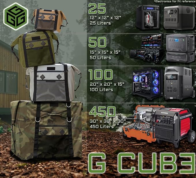 Xtreme Sight Line ~ AQUA G CUBƎ 450 Waterproof Faraday Bag for Large Generators and Electronics ~ Protects Against EMP/CME/EMF/RF ~ Diamond Form Farday Lined Interior ~ Black
