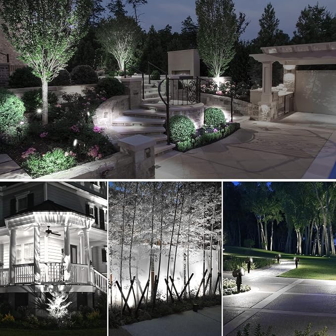 Solar Spot Lights Outdoor, Solar Landscape Spotlights IP65 Waterproof 9.8ft Cable, Auto On/Off Outdoor Wall Lights for Garden Yard Driveway Porch Walkway Pool (1-in-1 6000K Cold White 4 Pack)