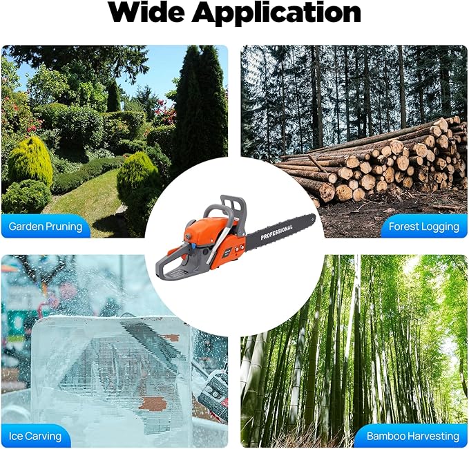 60CC Gasoline Chainsaw, 2.8KW Gasoline Handheld Cordless Chain Saws 22 Inch Gas Powered Chainsaw 2 Stroke Power Chain Saws Cutting Wood Gas Sawing Chain Saw Set for Farm Garden and Ranch