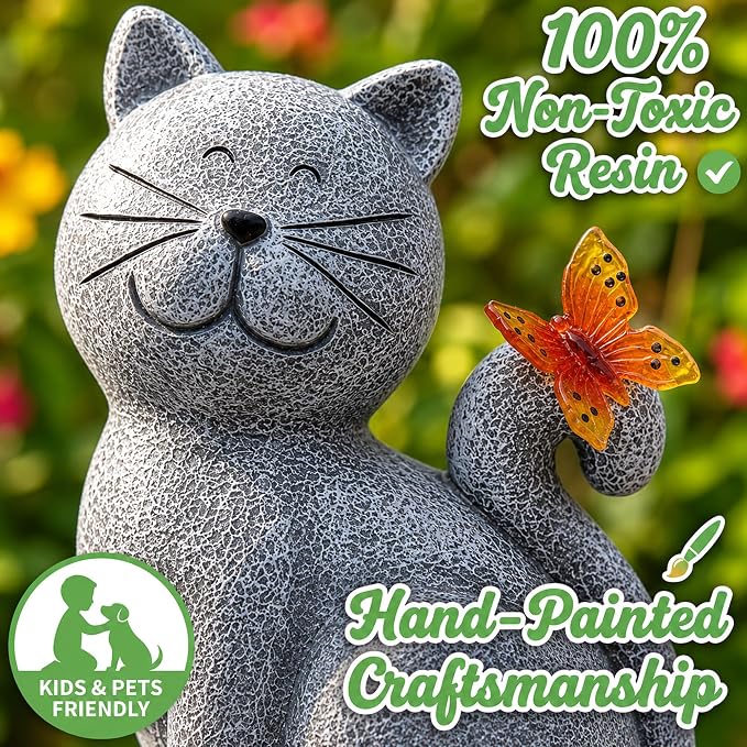 Nacome Cat Outdoor Statues for Garden: Outside Decor with Butterfly Clearance for Yard Art Lawn Ornaments Porch Patio Balcony Home House - Gifts for Mom Grandma Women