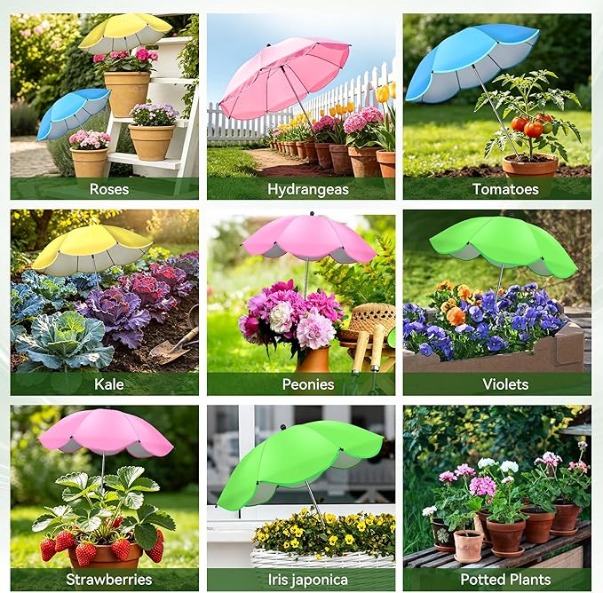 1Pack Plant Umbrellas for Outdoor Plants, Upgraded 360° Rotating 3-Prong Ground Stake for Stronger Grip, Stable Garden Shade Umbrella for Flowers, Vegetables, Fruit Trees, Raised Beds & Planters Blue