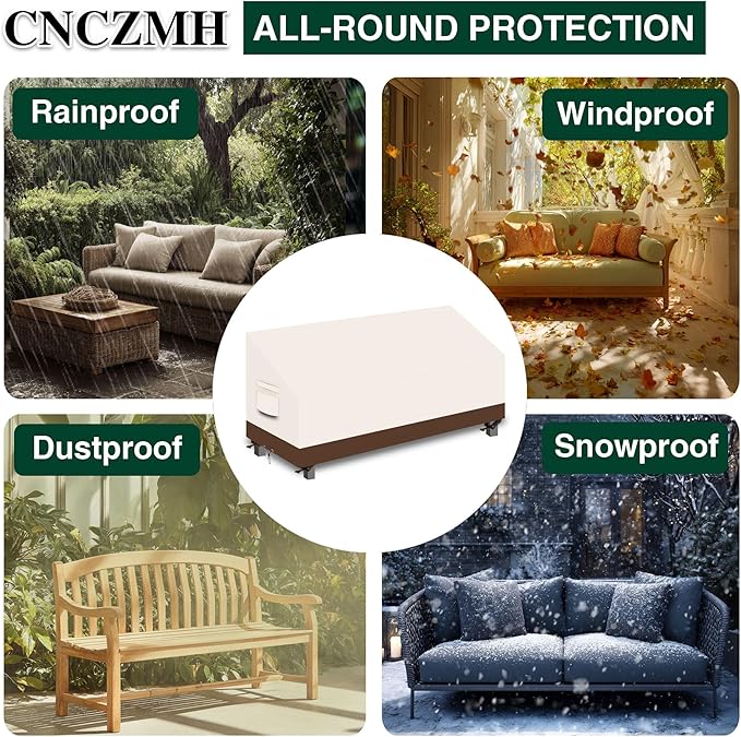 Heavy Duty Patio Sofa Covers Waterproof, Outdoor 3-Seater Couch Cover Waterproof, 600D Outdoor 2-Seater Loveseat Furniture Covers with Air Vent Handle 102''W x 35''D x 24''H/ 35''H Beige Brown