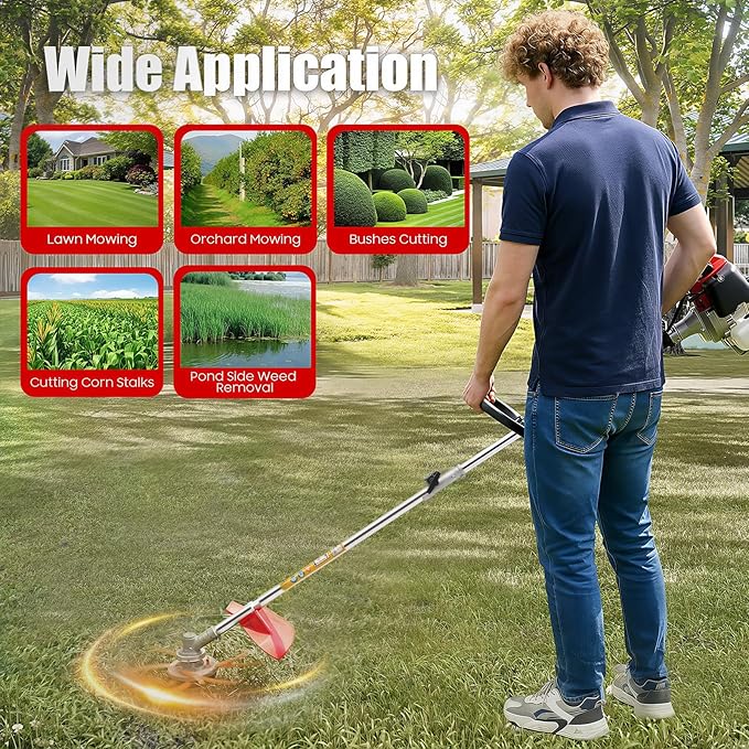 2 Stroke 26cc Gasoline Weed Trimmer Brush Cutter Lawn Edger Grass Weed Eater, Gas Weed Trimmer Gas Weedeaters Grass Trimmer Cordless Gasoline Power w/ 2 Blade Heads