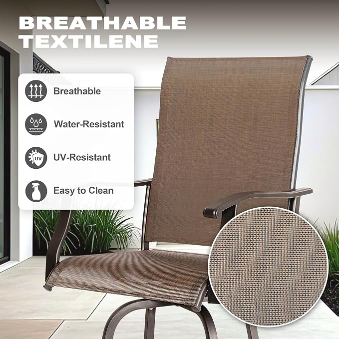 NUU GARDEN 5 Piece Patio Bar Set with Glass Table and 4 Swivel Chairs,Black&Brown