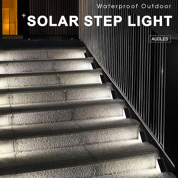 AUDLES LED Solar Step Lights Waterproof Outdoor Stair Lights, Solar Deck Light Outdoor Decor IP67 Solar Lights for Yard, Patio, Garden, Walkways, Front Door, Pathway, Driveway (8)