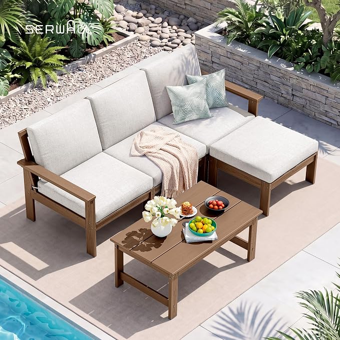 SERWALL HDPE Outdoor Ottoman with Cushions