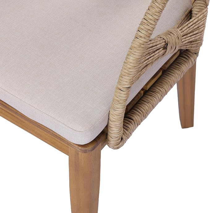 Christopher Knight Home para Acacia Wood Patio Dining Set with Bench, Solid Wood Outdoor Dining Table Set for 6, Outdoor Dining Set with Water-Resistant Cushion, Teak+Beige