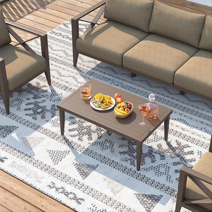 Outdoor Sectional Sofa Set 6 Seat Patio Conversation Set with Cushions, Aluminum Patio Furniture for Backyard Deck Garden Seating