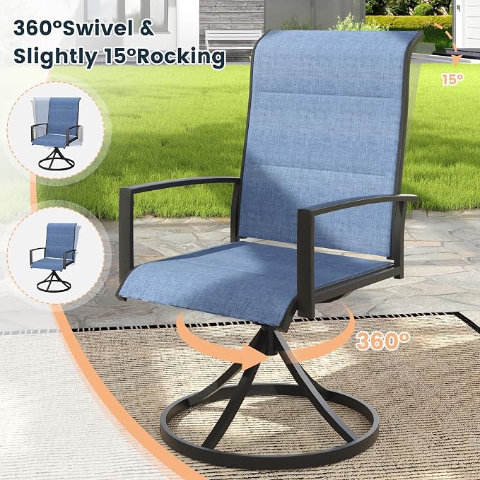 VICLLAX 7 Pieces Outdoor Dining Set, Patio Furniture Set Includes 47" Round Metal Table W/ 1.9" Umbrella Hole and 6 Padded Textilene Swivel Chairs for Porch, Lawn, Garden, Backyard