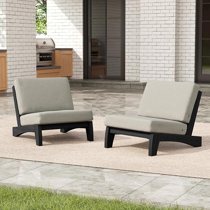 Pia Ricoo 4 Piece Patio Furniture Sets, Outdoor Furniture with 2 Chairs & Coffee Table, Patio Conversation Set for Backyard, Deck, Lawn, Light Camel, Dark Wood