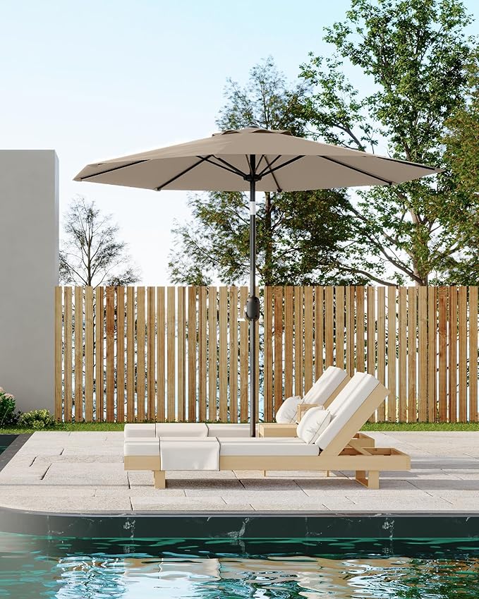GarveeLife 10 ft Patio Umbrella, Outdoor Table Market Umbrella with Push Button Tilt and Crank, 8 Sturdy Ribs UV Protection Waterproof for Garden, Deck, Backyard, Pool (Tan)
