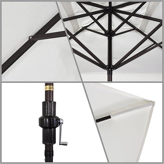 California Umbrella 11' x 8' Rectangle Aluminum Market Umbrella, Crank Lift, Bronze Pole, Sunbrella Black