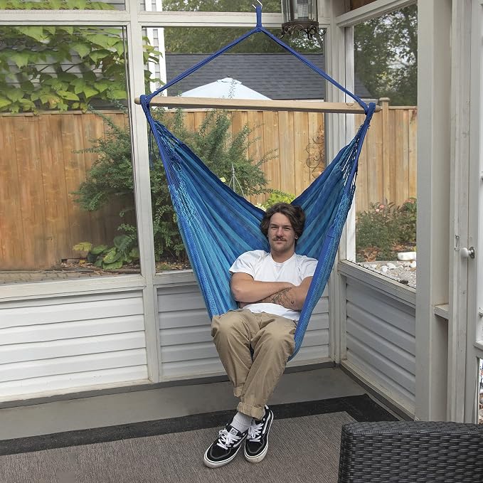Vivere Cotton Double Wide Hammock Chair - Soft, Durable, Easy Setup with Wood Spreader Bar - 330 lb Capacity