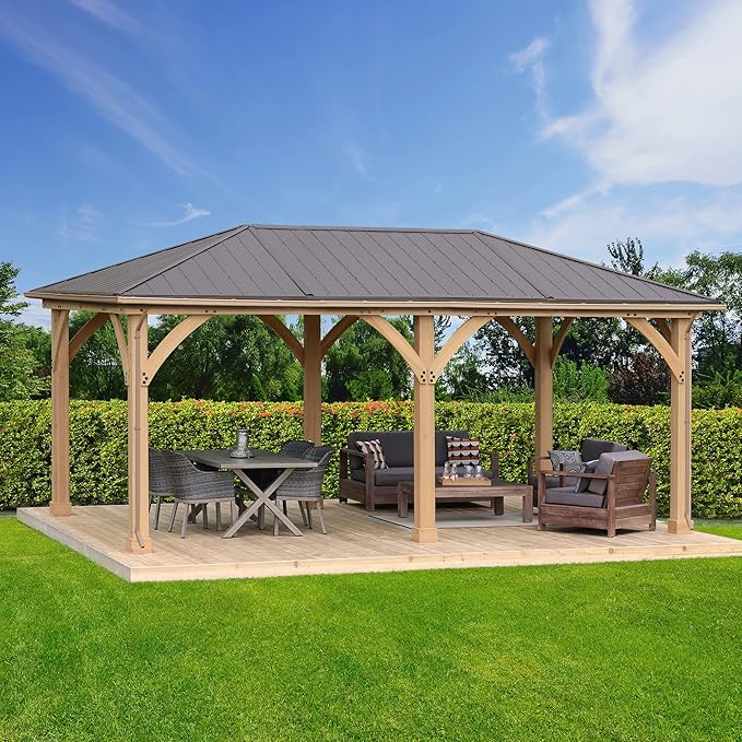 Yardistry 12 x 20 Meridian Gazebo Rain Gutters, Complete Gutter System with 4 Down Spouts for Meridian Gazebo