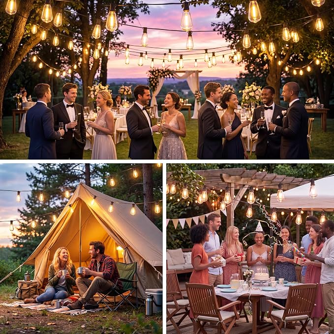 Guhope 102FT Outdoor String Lights with 39 ST38 Edison Bulbs 2200k | IP45 Waterproof Shatterproof Patio Lights Dimmable Hanging Connectable 24V Lights for Porch Garden Backyard Gazebo