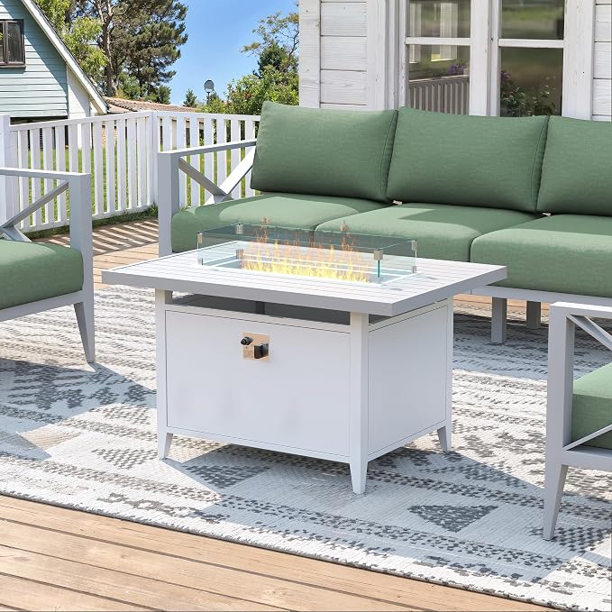 Patio Furniture Set with Fire Pit Table Outdoor Sectional Sofa Conversation Set for Backyard Deck Garden Seating
