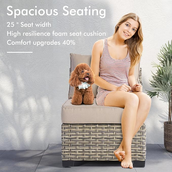 8 Pcs Outdoor Sectional Patio Furniture Set with Ottomans - All Weather Wicker Modular Outside Sectional Couch,Patio Seating Outdoor Conversation Sets for Deck Yard Garden,Beige